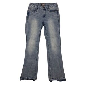 Rank 45 Mens Bootcut Jeans Light Wash Distressed Frayed Hem 31x32 Blue Denim